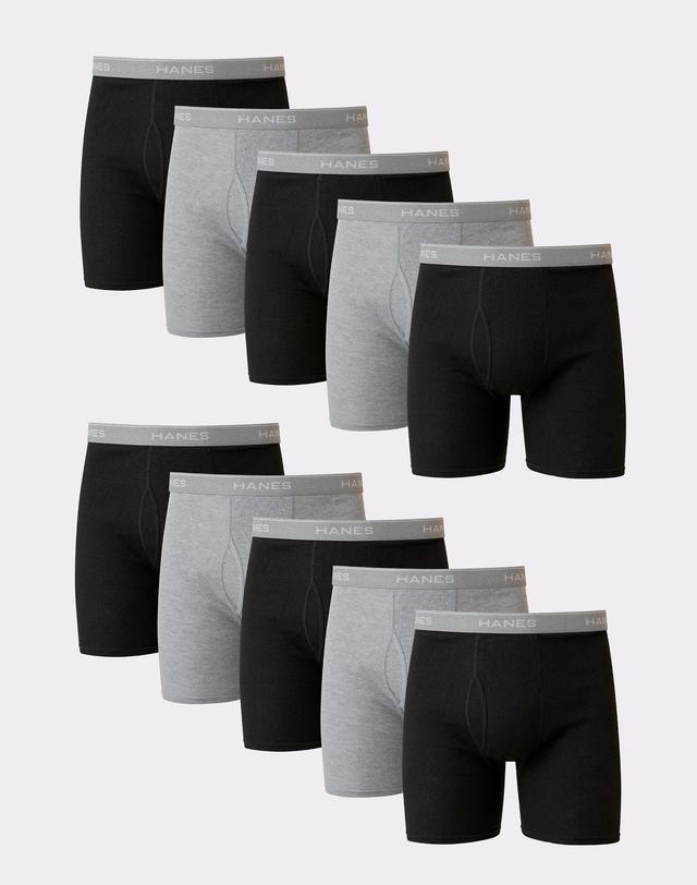 Hanes Mens Super Value Moisture-Wicking Cotton Boxer Briefs 10pk Gray Product Image