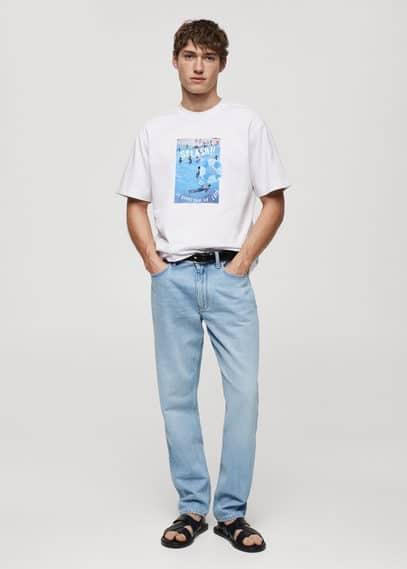 MANGO MAN - Cotton T-shirt printed with drawing whiteMen Product Image