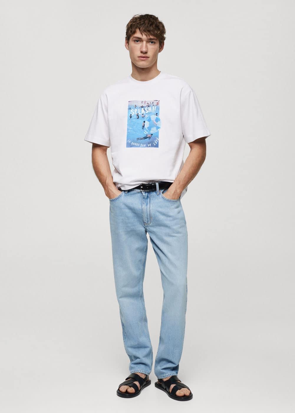 MANGO MAN - Cotton T-shirt printed with drawing whiteMen Product Image