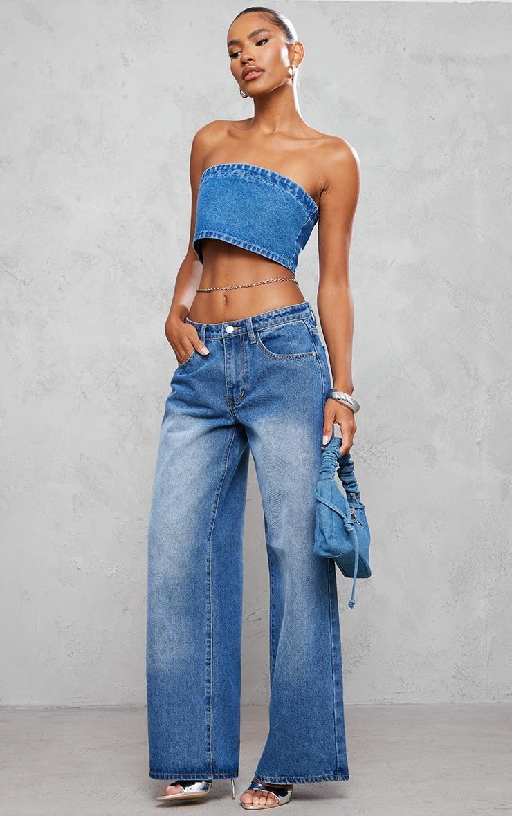 Mid Blue Wash Bandeau Crop Top Product Image