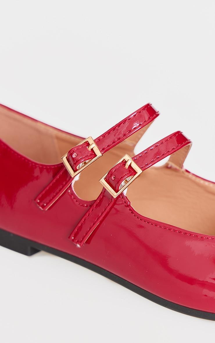 Red Patent PU Round Toe Double Buckle Ballet Pumps Product Image