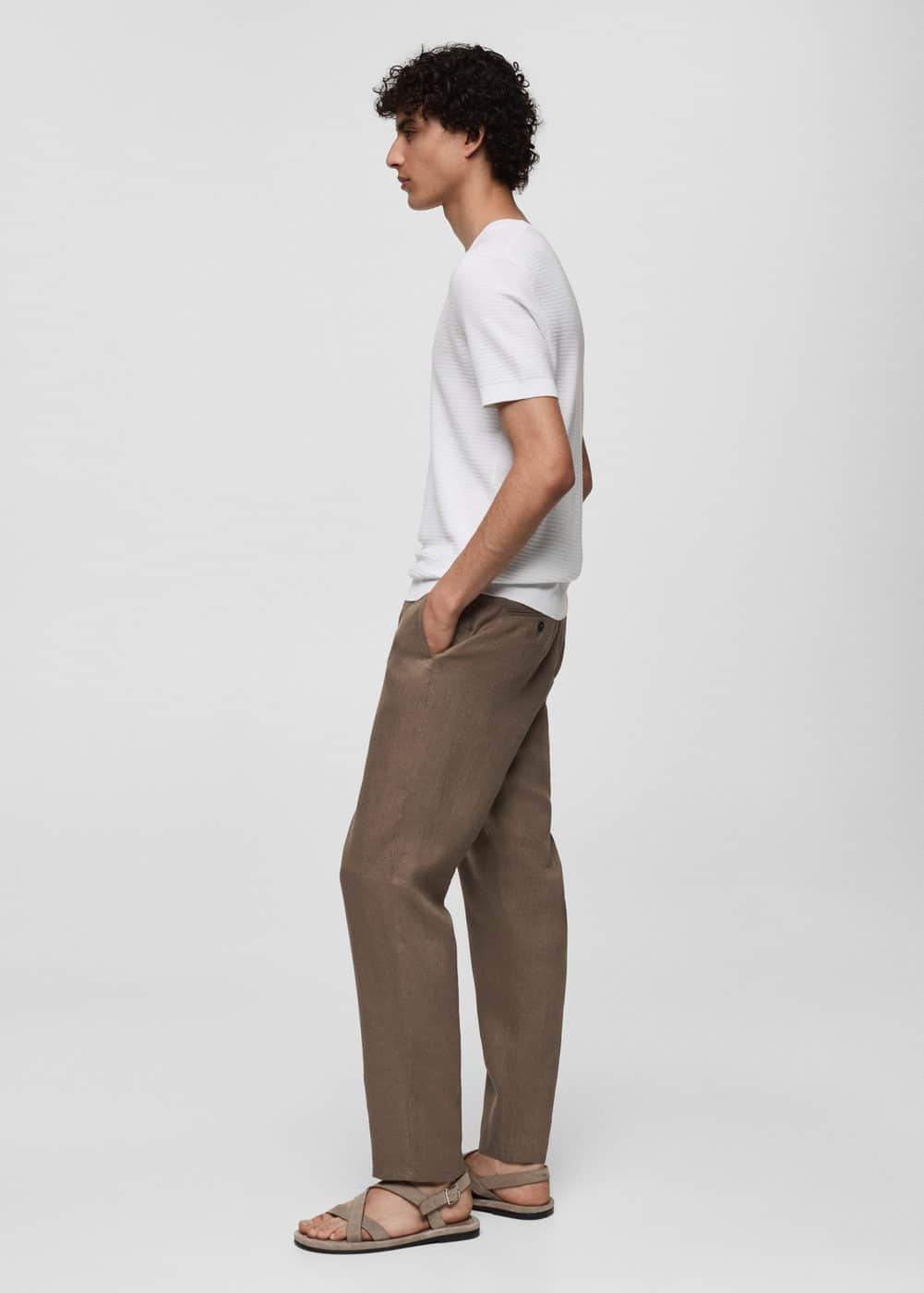 MANGO MAN - Slim-fit 100% linen pants medium brownMen Product Image