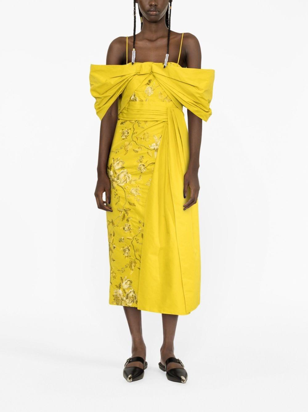 Women's Evora Floral Off-the-shoulder Midi-dress In Chartreuse Product Image