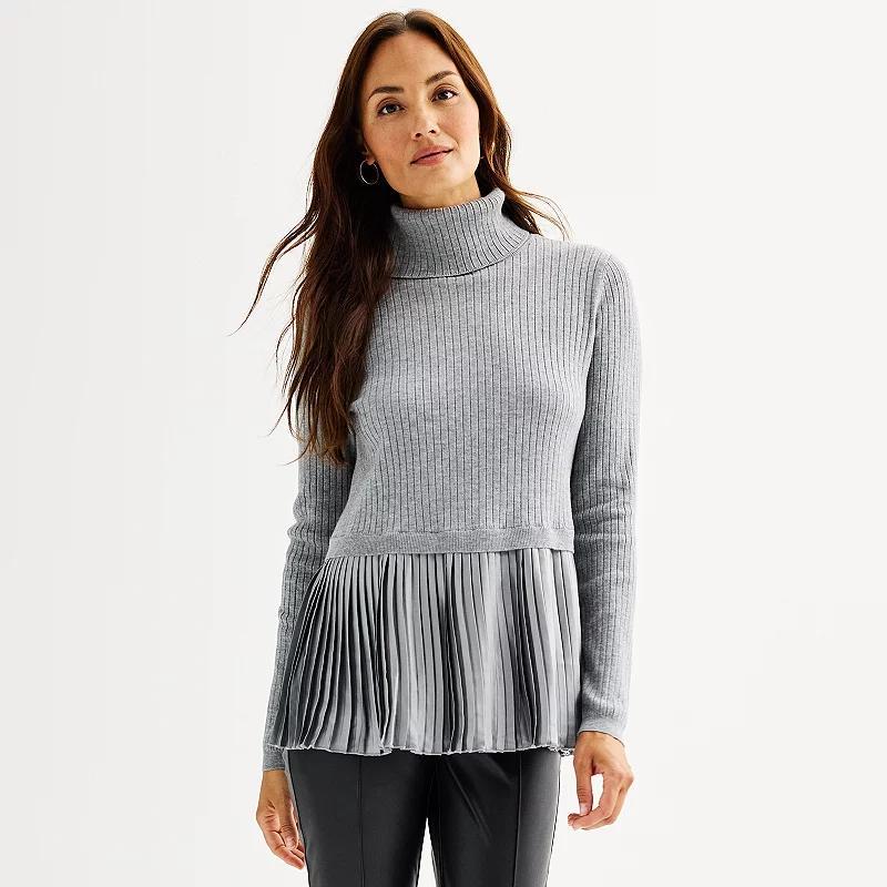 Womens Nine West Turtleneck Sweater with Pleated Hem Gale Grey Product Image