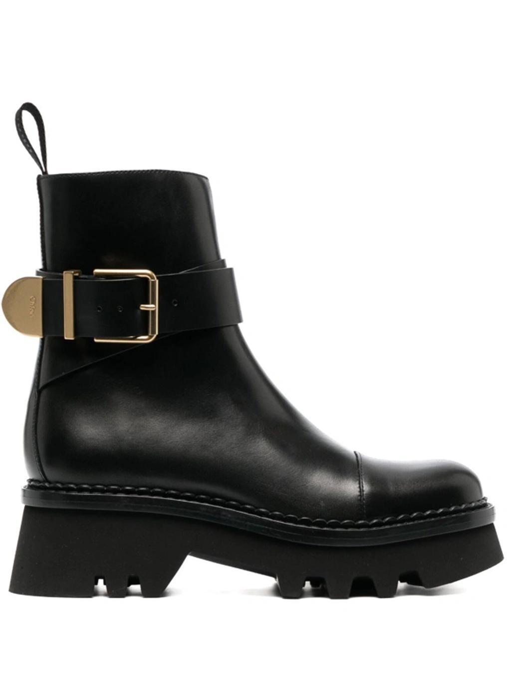 CHLOÉ Owena Buckled Leather Ankle Boots In Black product image