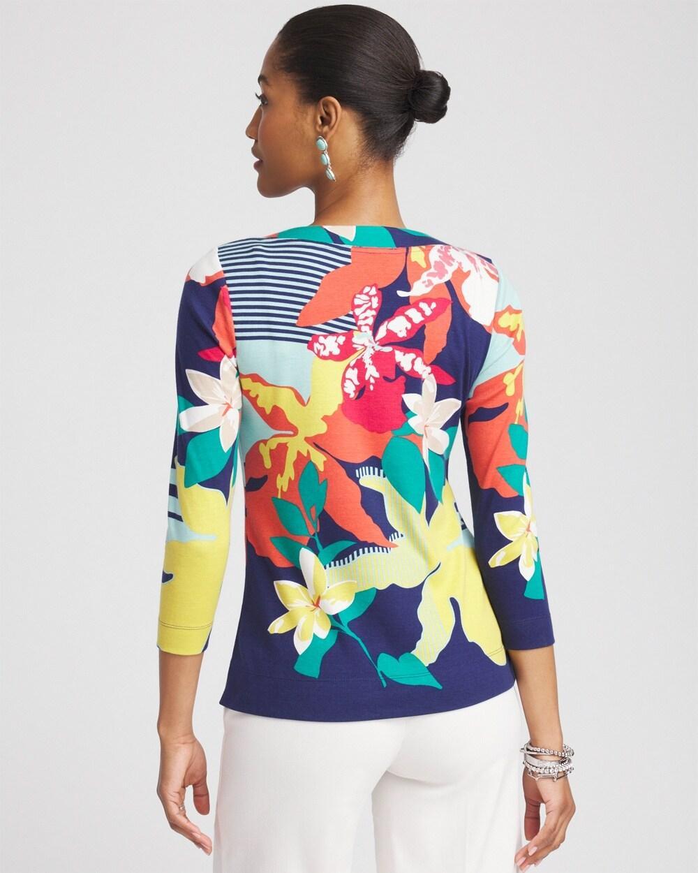 Floral 3/4 Sleeve Bateau Neck Tee Product Image