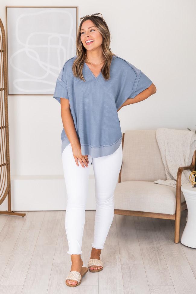 Best Moves Blue Raw Hem Blouse FINAL SALE Product Image