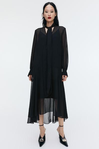 Sheer Tie-Neck Dress Product Image