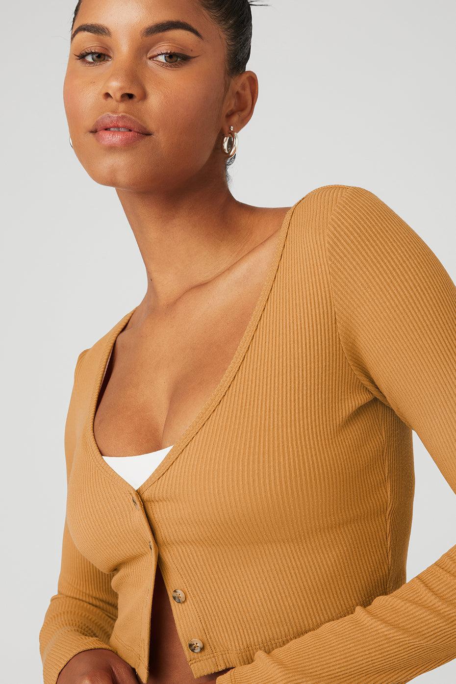 Ribbed Cropped Whisper Cardi - Toffee Product Image