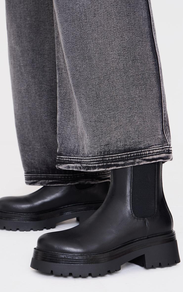 Black Round Toe Chunky Sole Elastic Chelsea Boots product image