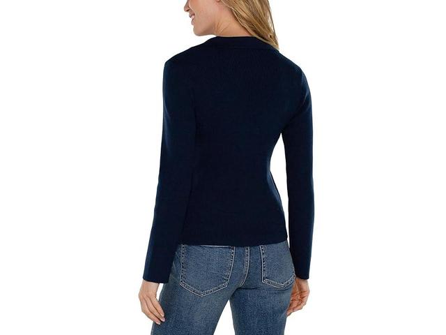 Liverpool Los Angeles Long Sleeve V Neck Collared Sweater (Dark ) Women's Sweater Product Image