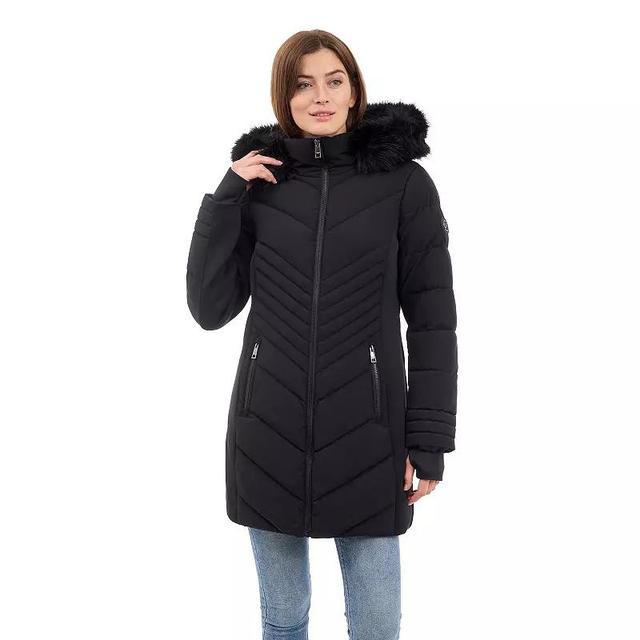 Womens London Fog Faux Fur Trimmed Hooded Puffer Jacket Product Image