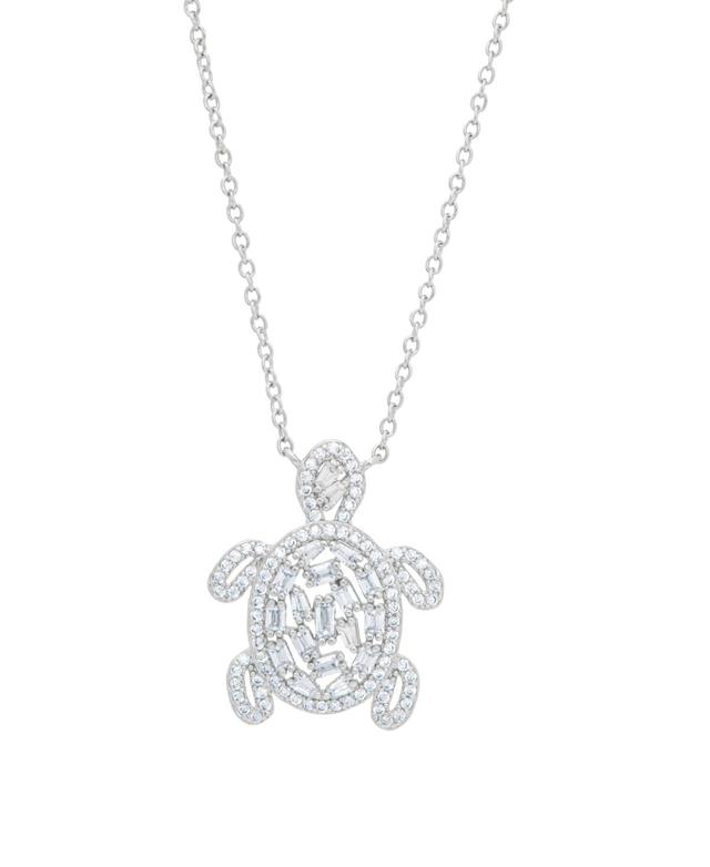 Womens Fine Silver Plated Cubic Zirconia Turtle Pendant Necklace Product Image