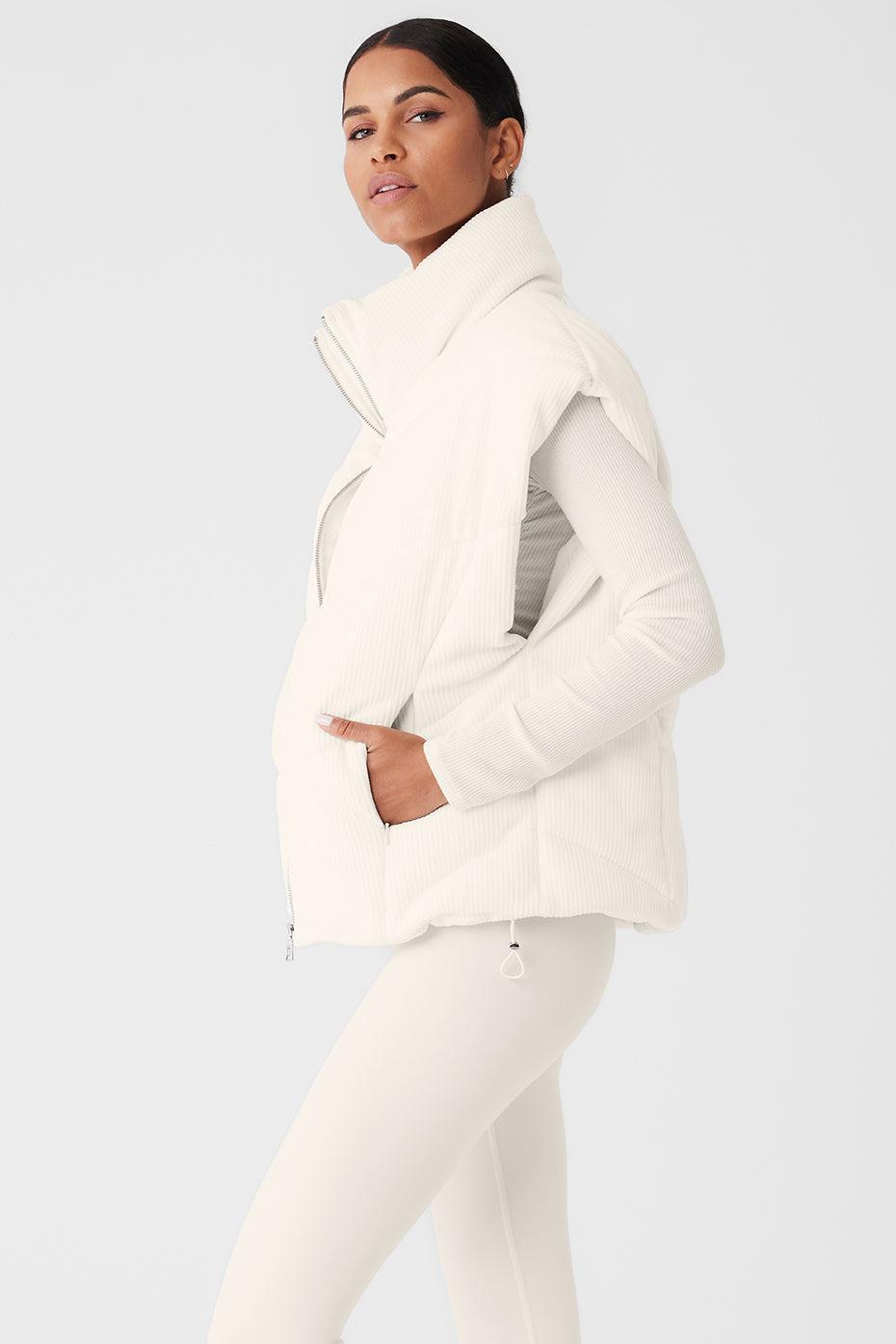 Ribbed Velour Mountain Side Puffer Vest - Ivory Female Product Image