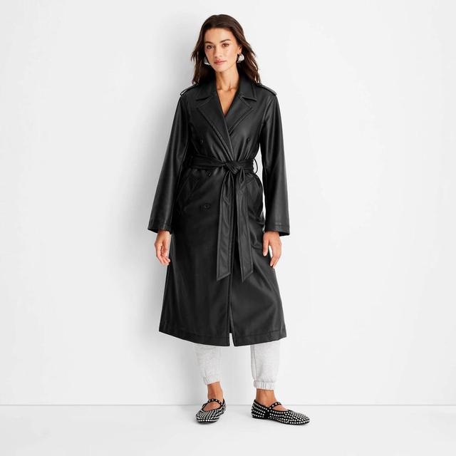 Womens Faux Leather Trench Coat - A New Day Product Image