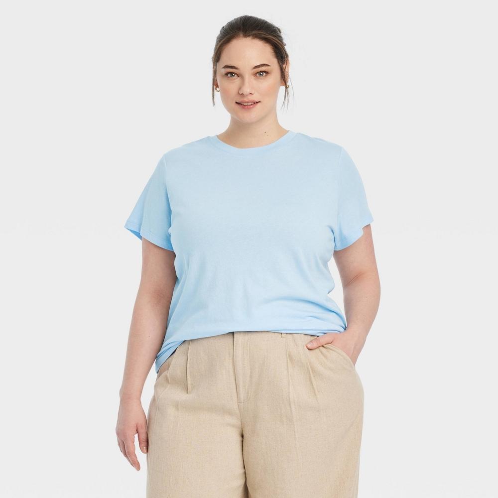 Womens Short Sleeve T-Shirt - A New Day Light Blue 1X Product Image