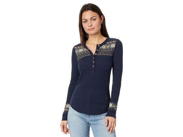 Faherty Legend Apres Waffle Henley (Chalet Fair Isle) Women's Clothing Product Image