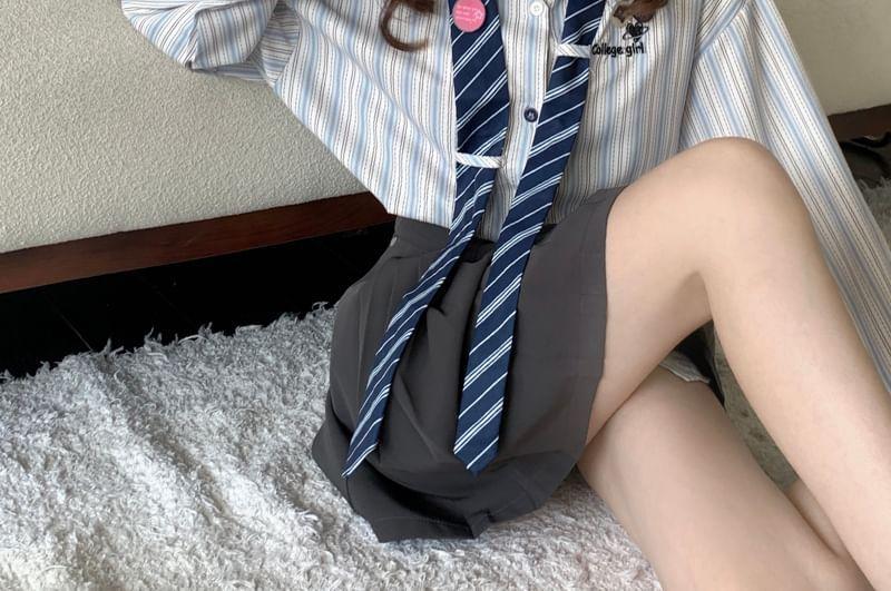 Set: Long-Sleeve Striped Shirt + Tie Product Image