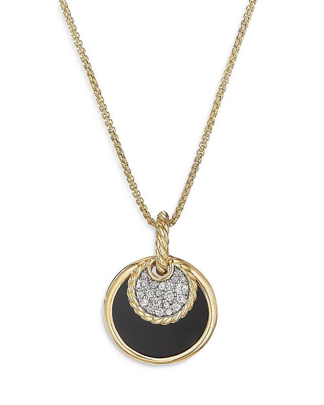 Womens DY Elements Convertible Pendant Necklace in 18K Yellow Gold with Pav Diamonds and Black Onyx Reversible to Mother of Pearl Product Image