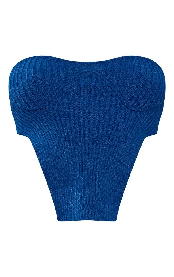  Bright Blue Ribbed Knit Bust Detail Bandeau Top Product Image