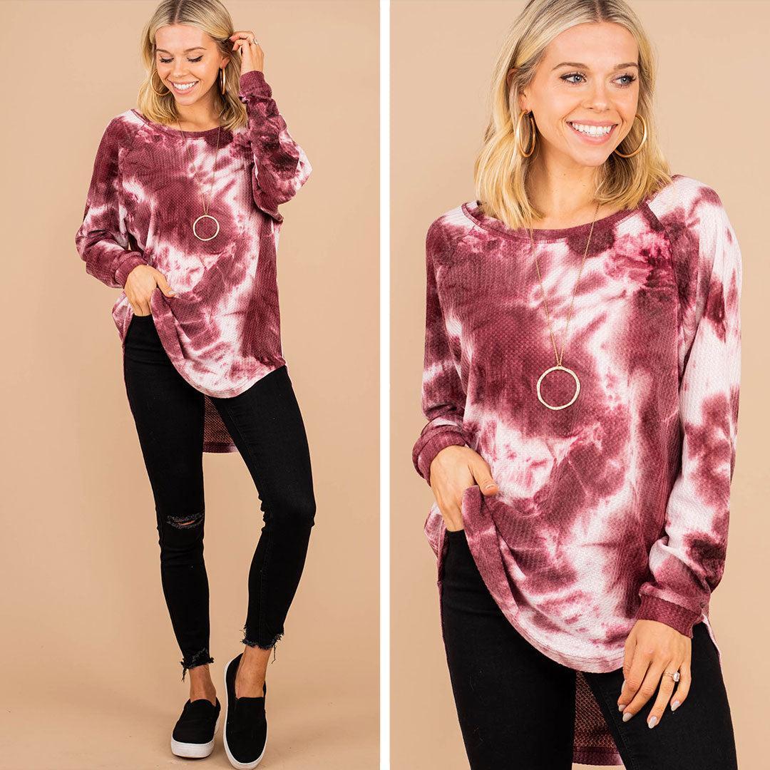 Easy Like Sunday Wine Red Tie Dye Tunic Female Product Image