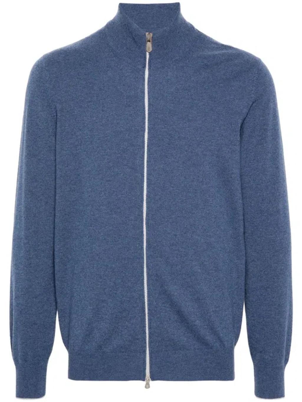 Men's Cashmere Zipped Cardigan In Blue Product Image