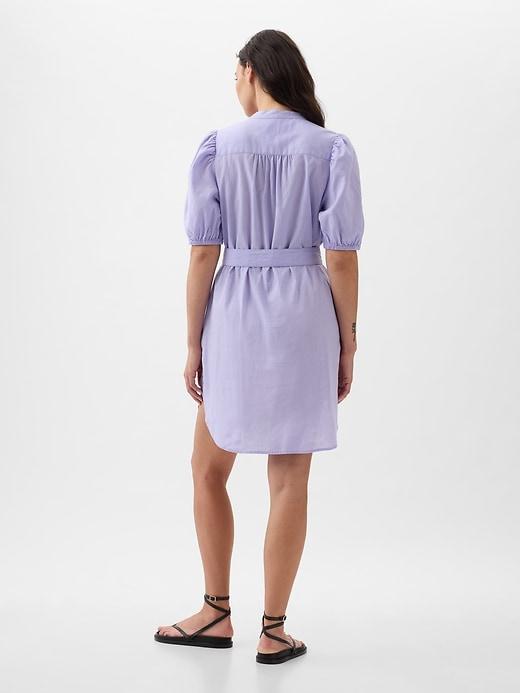 Linen-Cotton Puff-Sleeve Mini Shirtdress Product Image