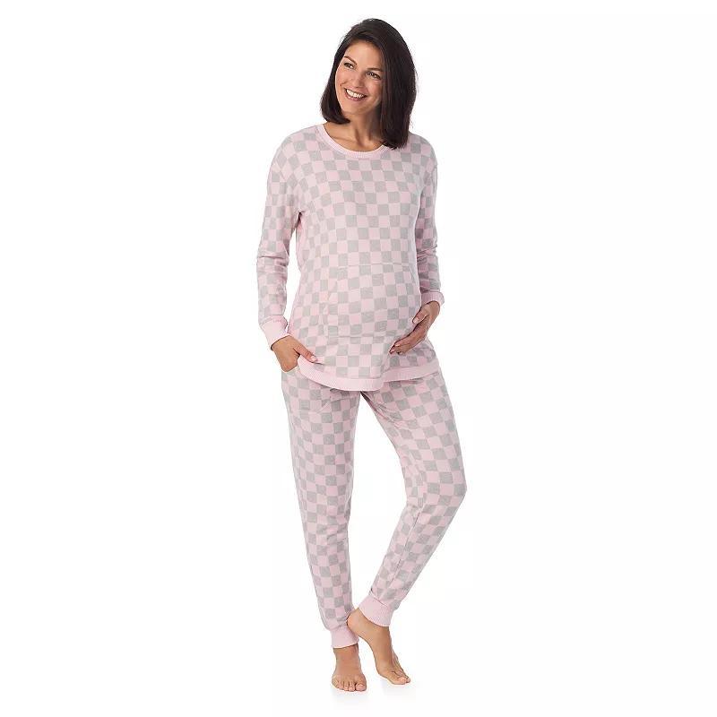 Maternity Cuddl Duds Sweater Knit Crewneck Pajama Top & Pajama Bottoms Set, Womens Grey Grey Dogs Product Image