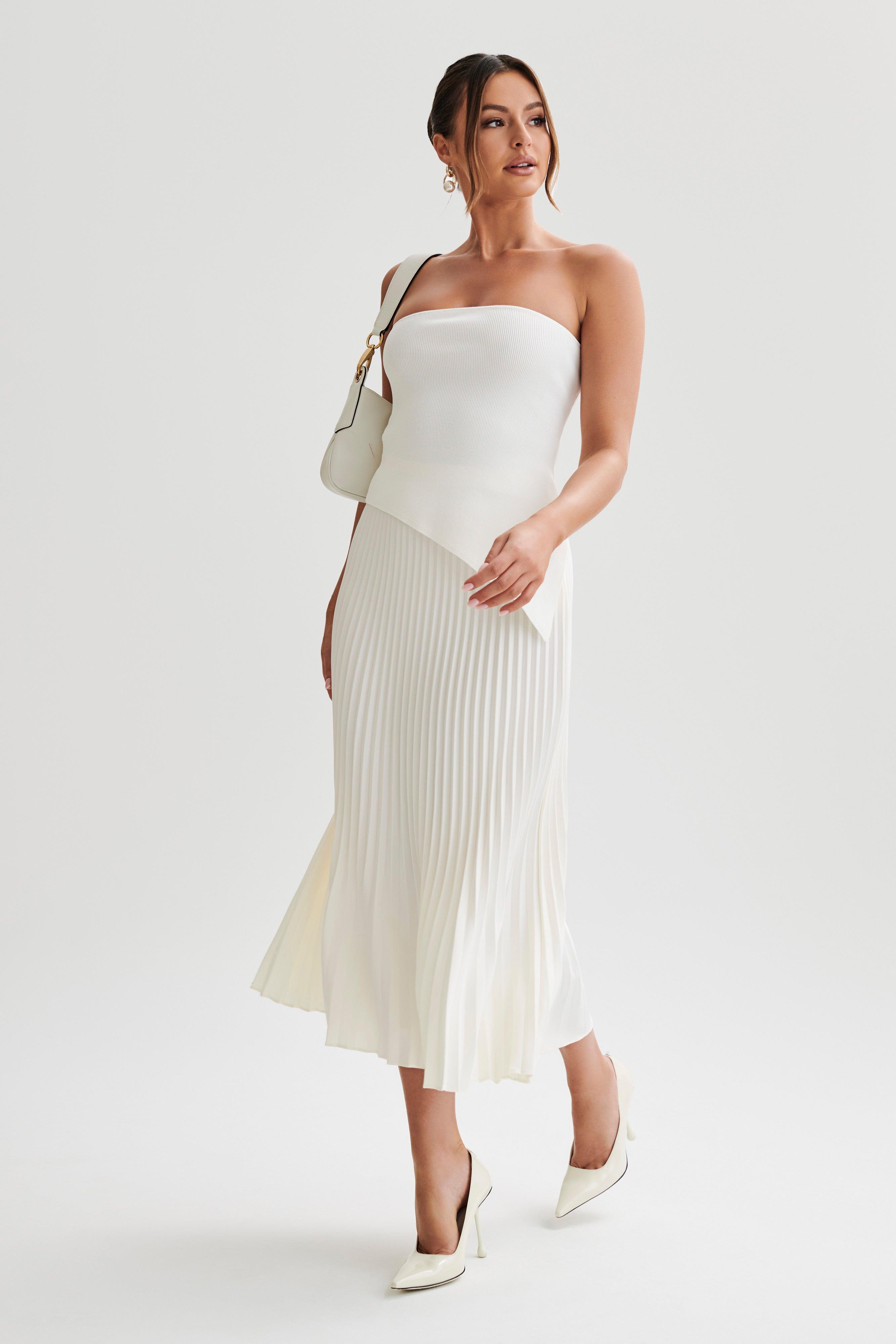 Sidney Asymmetrical Strapless Knit Top - White Product Image