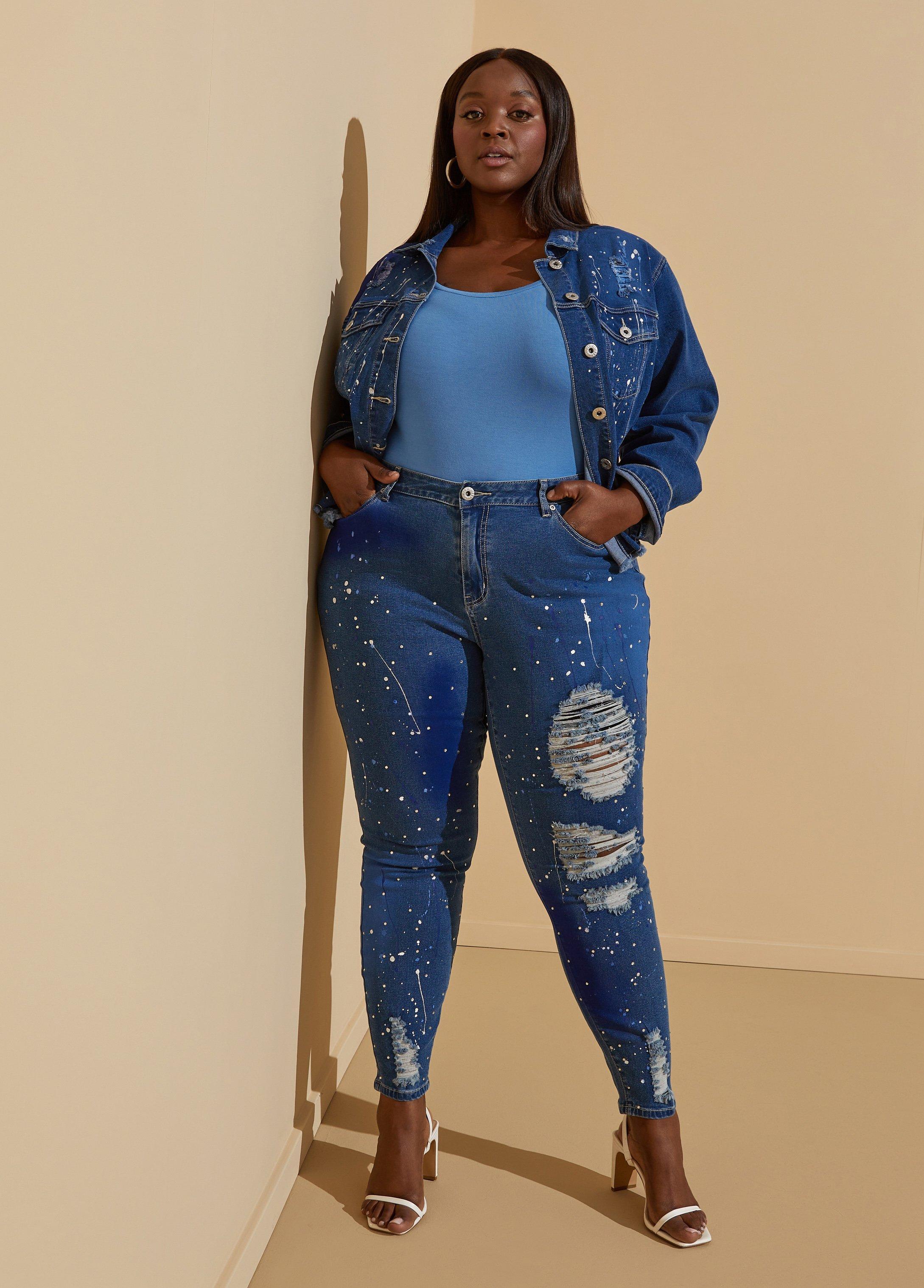 Plus Size Painted Embellished Skinny Jeans Ashley Stewart Product Image