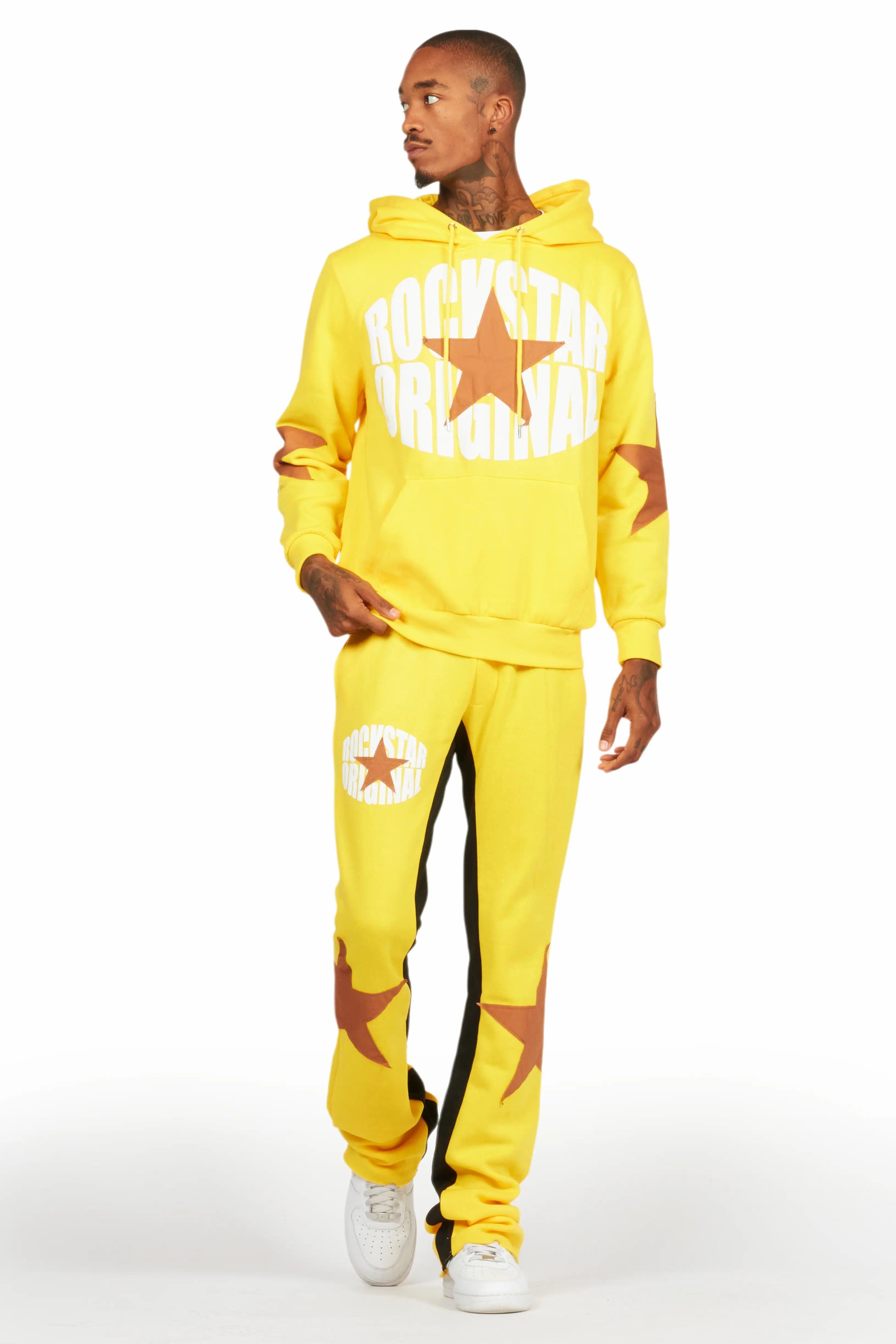 States Yellow Baggy Stacked Hoodie Track Set Male Product Image