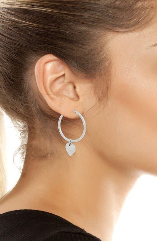 Heart Charm Hoop Earrings In Rhodium Product Image