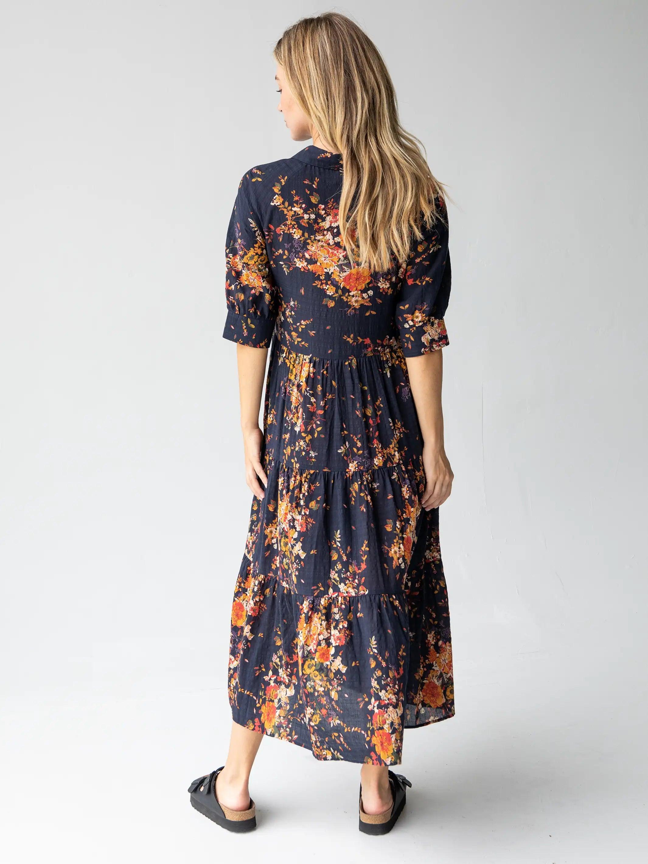 Rebecca Midi Dress - Navy Red Bouquets Product Image