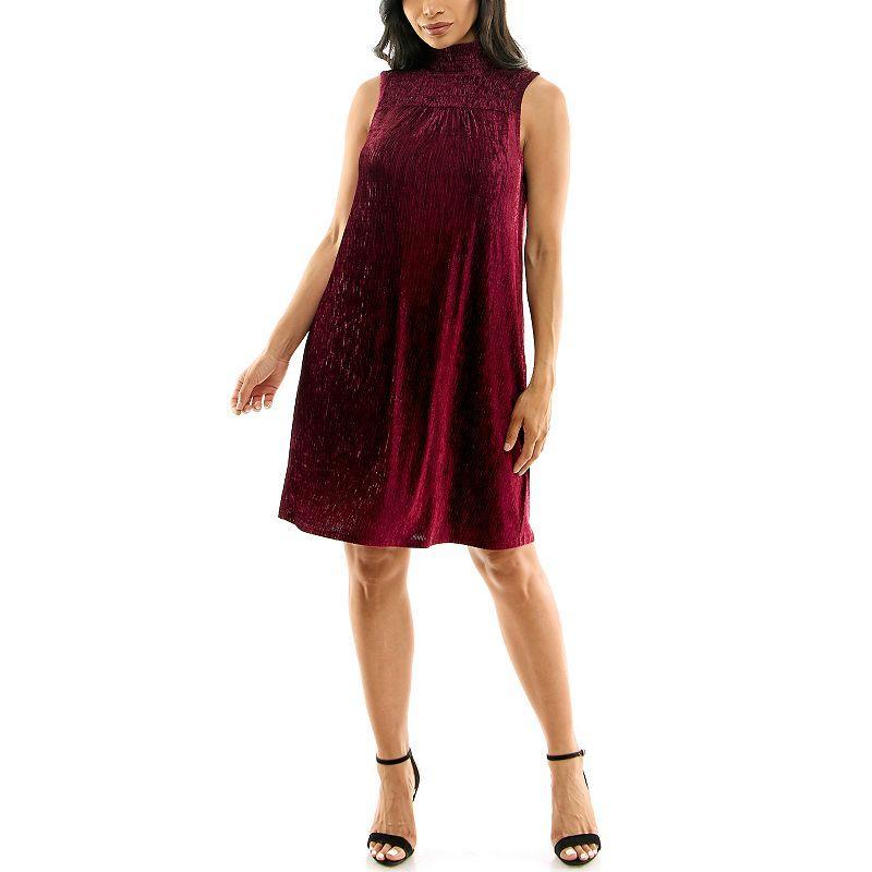 Womens Nina Leonard Smocked Shift Dress Red Product Image