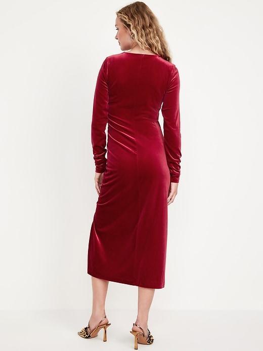 Ruched Velvet Midi Dress Product Image