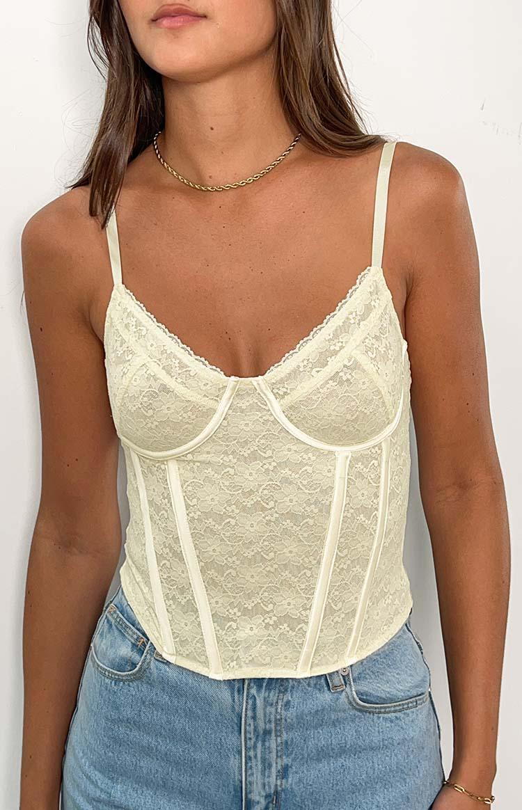 Lace Lotus Cream Corset Top Product Image