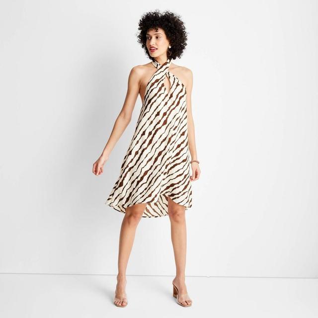 Womens Criss-Cross Mini Dress - Future Collective with Jenee Naylor Cream/Brown Striped XL Product Image