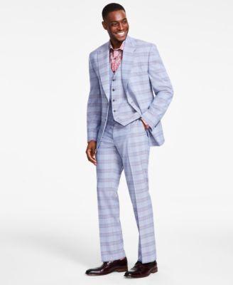 Tayion Collection Mens Classic Fit Plaid Vested Suit Separates Product Image