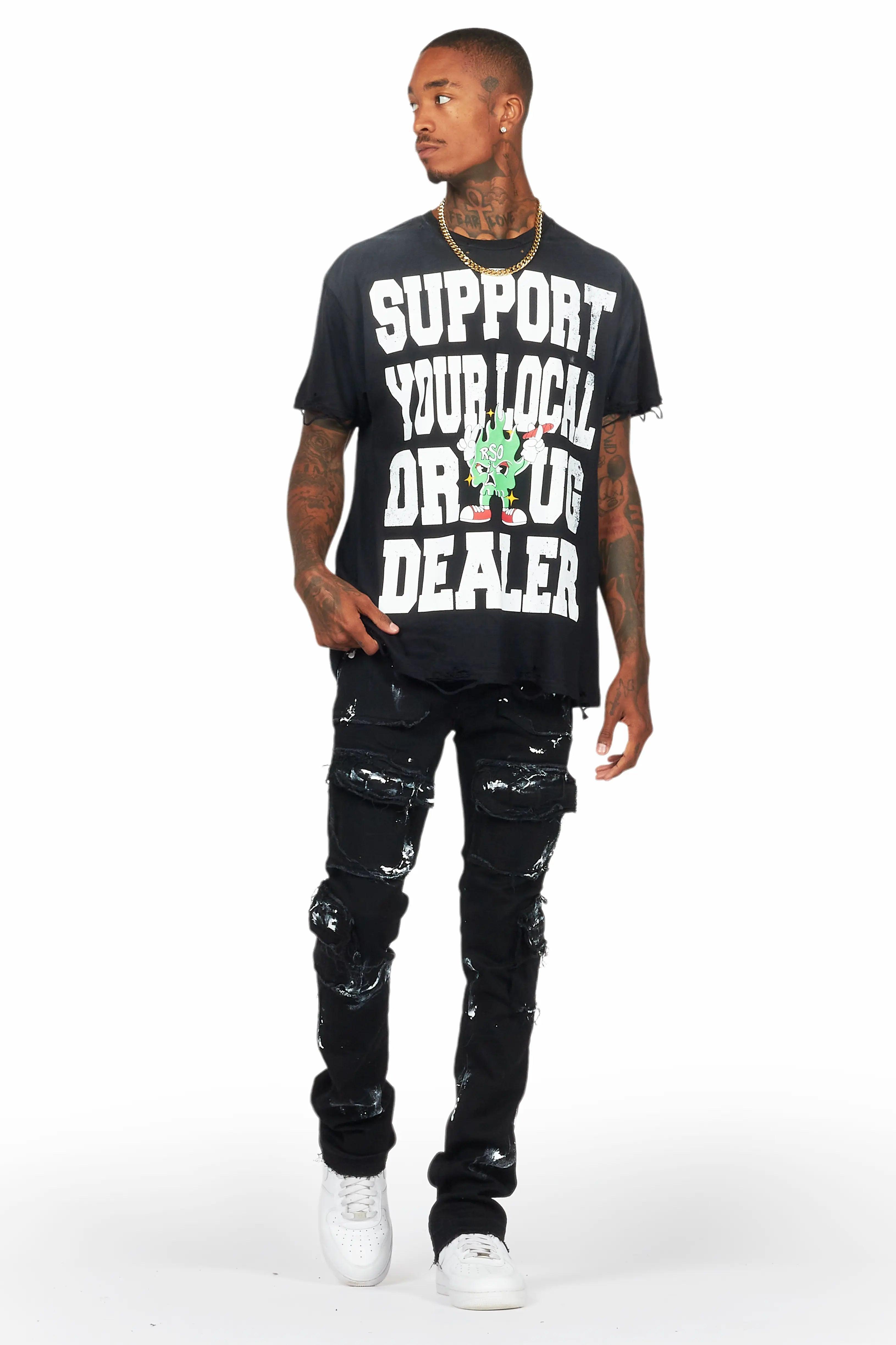 Tarl Black T-Shirt/Stacked Flare Jean Bundle Male Product Image