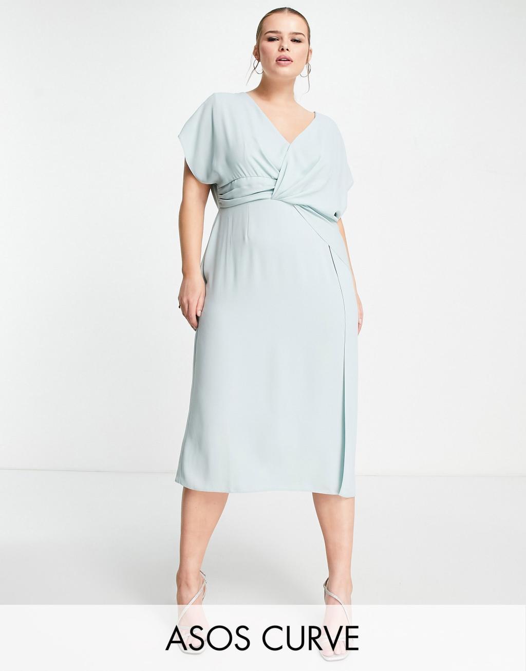 ASOS DESIGN Curve twist and drape front midi dress in duck egg Product Image