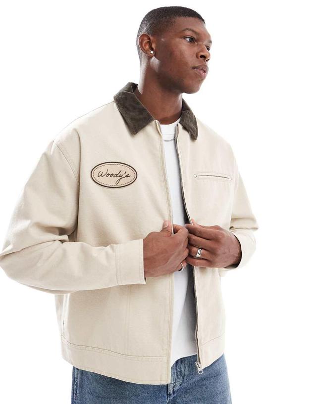 ASOS DESIGN oversized washed harrington jacket in stone Product Image