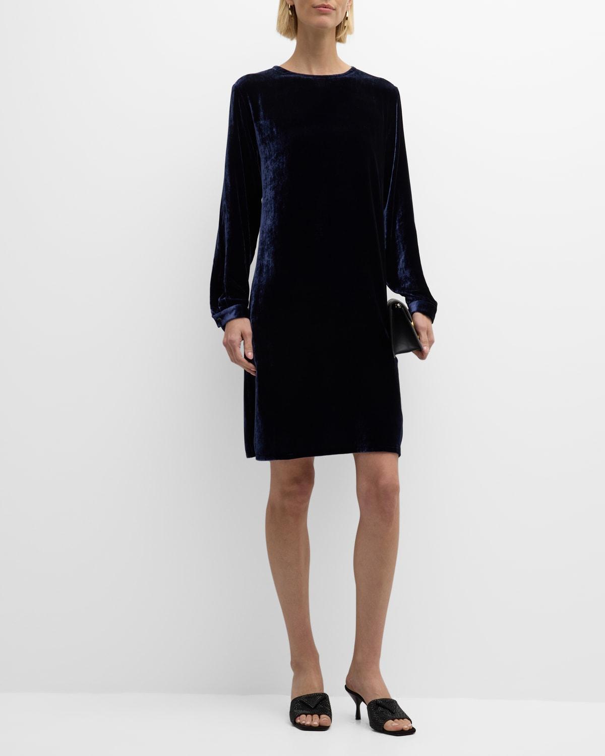 Long-Sleeve Velvet Mini Shift Dress Product Image