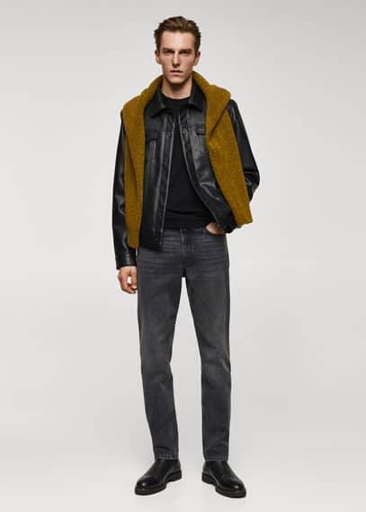 MANGO MAN - Faux leather jacket with pockets blackMen Product Image