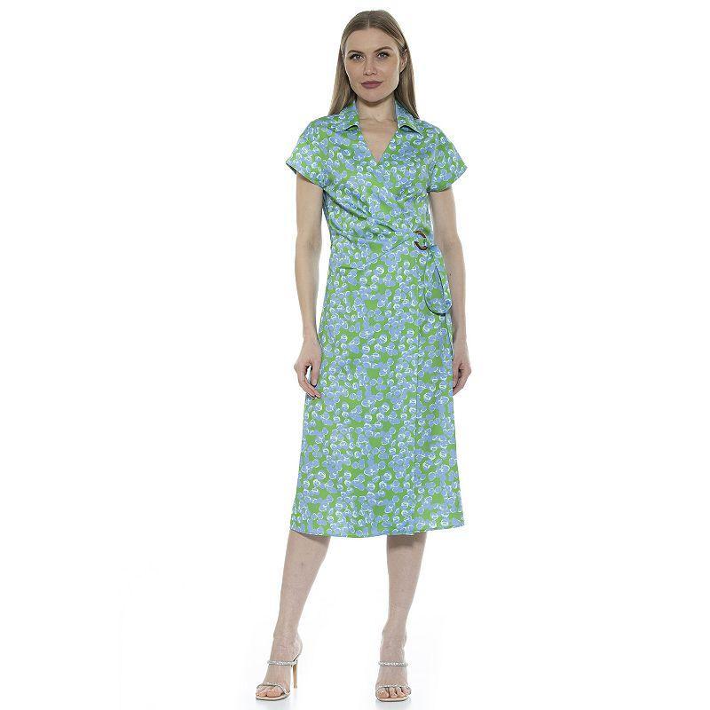 Womens ALEXIA ADMOR Paris Surplice Wrap Midi Dress With Waist Tie Green Product Image