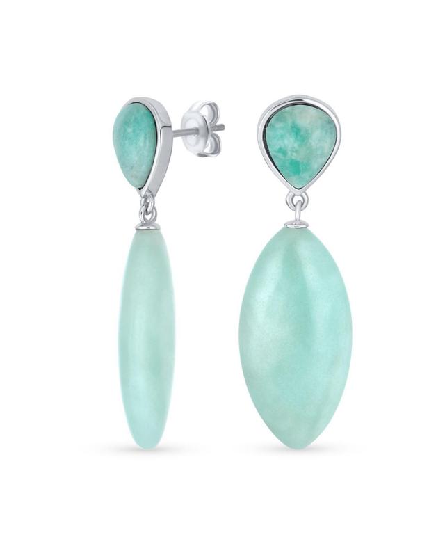 Bling Jewelry Unique Geometric Linear Mint Green Aqua Amazonite Rhombus Shape Tear Drop Natural Multi-Gemstone Party Dangling Earrings for Women - Lig Product Image