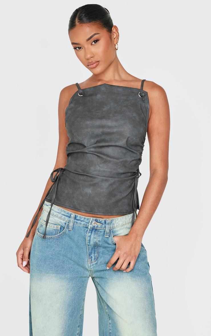 Black Faux Leather Backless Long Top product image