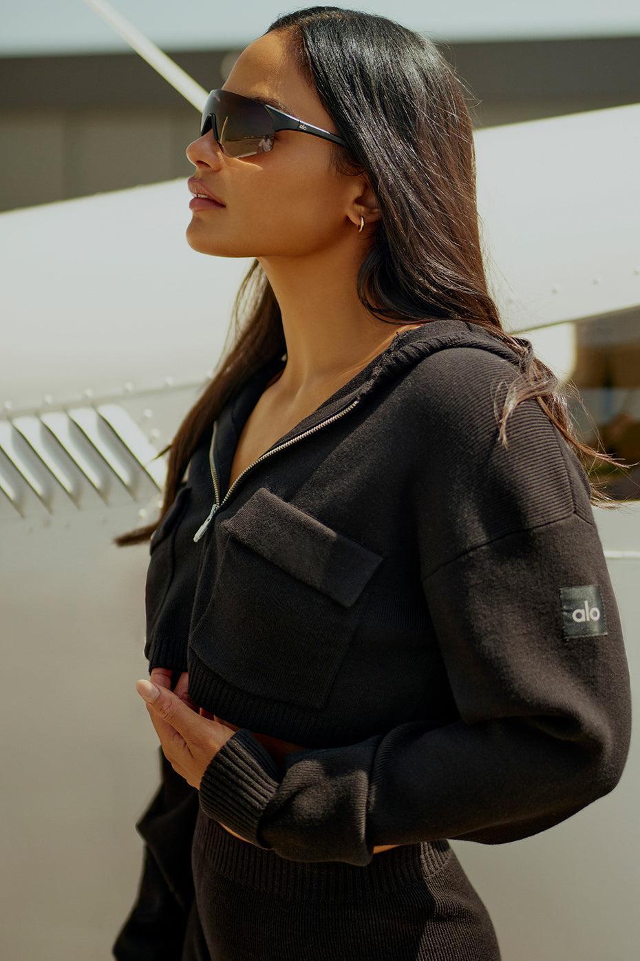 Scholar Knit Cargo Full Zip Hoodie - Black Female Product Image