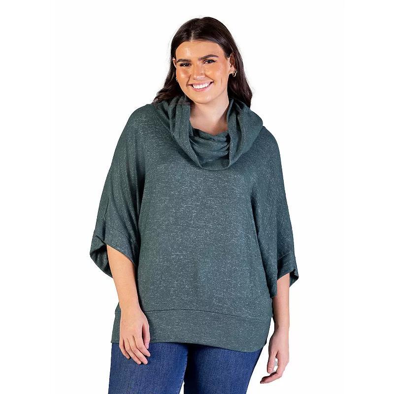 Plus Size 24Seven Comfort Apparel Heathered Cowlneck Dolman Sleeve Sweater, Womens Product Image