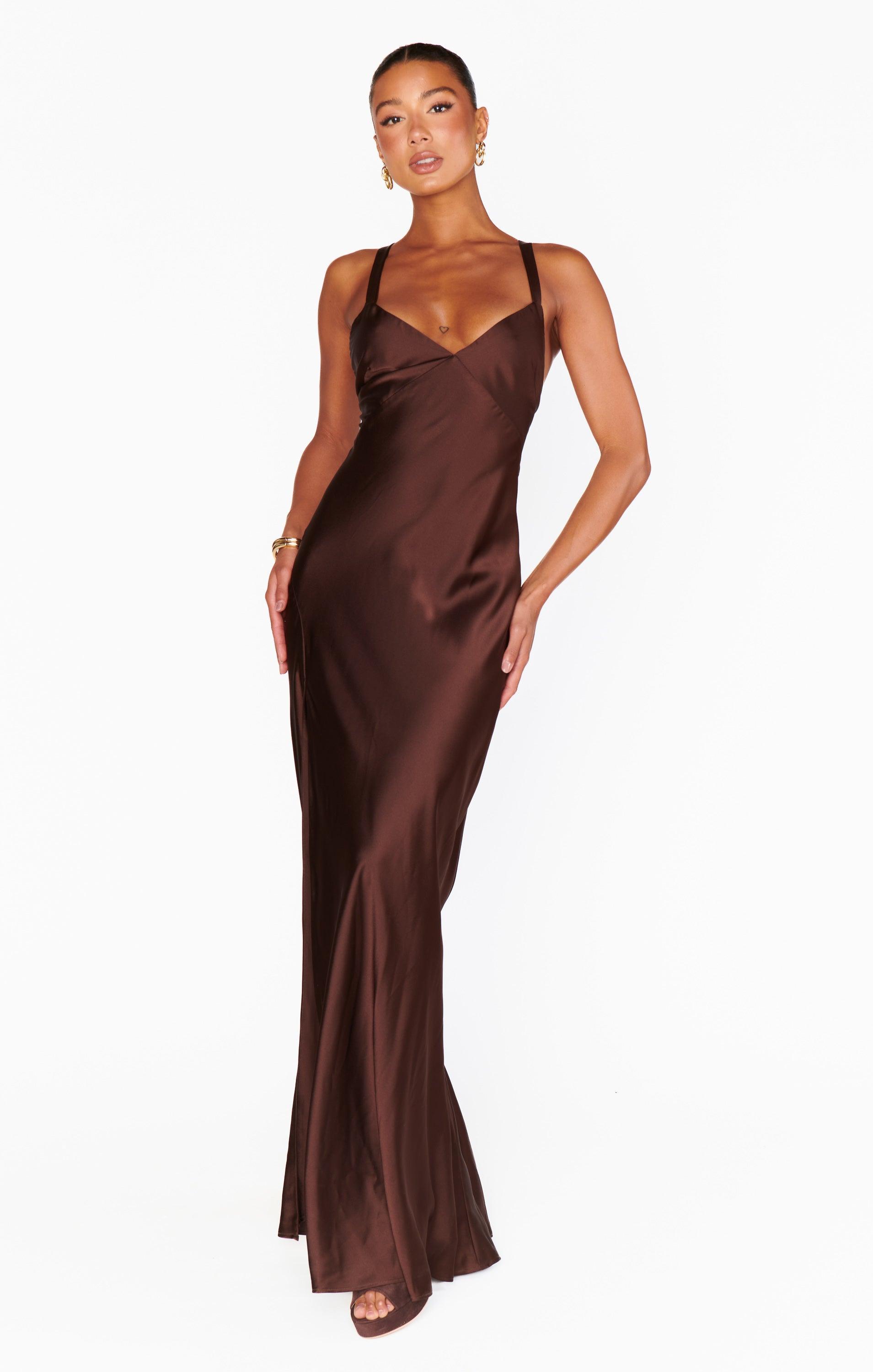 Anderson Maxi Dress ~ Chocolate Luxe Satin Product Image