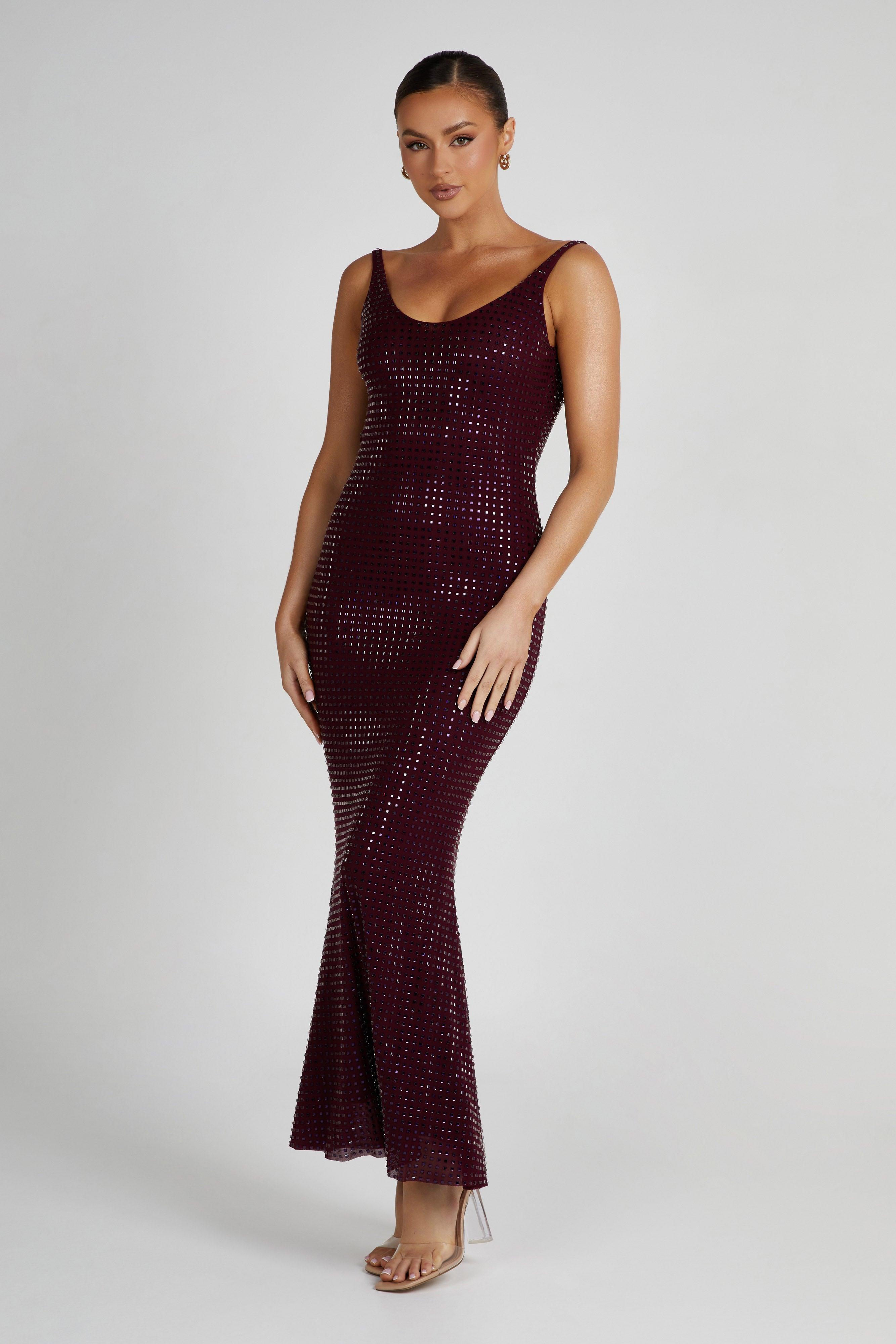 Pam Square Diamante Maxi Dress - Berry Product Image